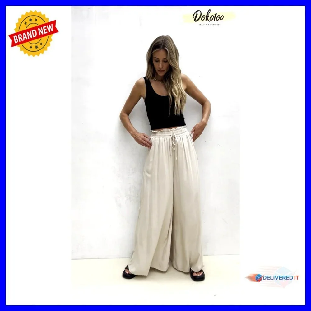 Elastic Waist Wide Leg Pants Casual Comfortable Loose Fit with Pockets - Picture 7 of 7